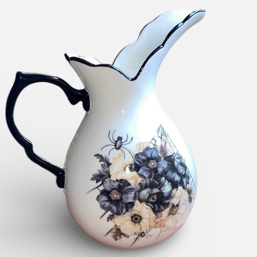 Gothic Victorian  White and Black Design Pitcher NWOT!